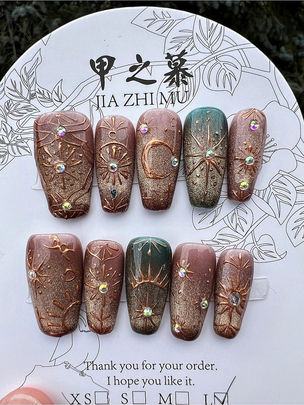 Jia Zhi Mu Handmade set of 10 size Large press on nails
